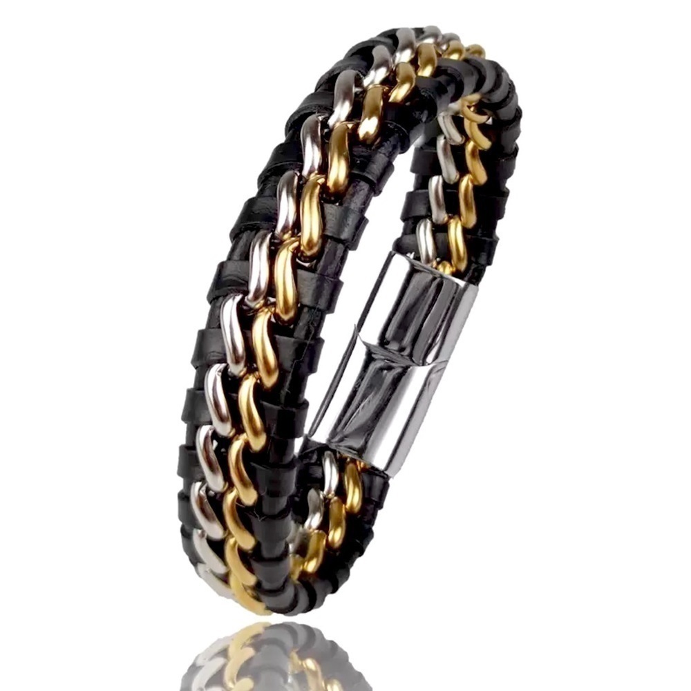 🧑🏻🦱Os9🧑🏻🦱 gorgeous genuine braided leather titanium mens unisex bracelet. - Picture 4 of 14